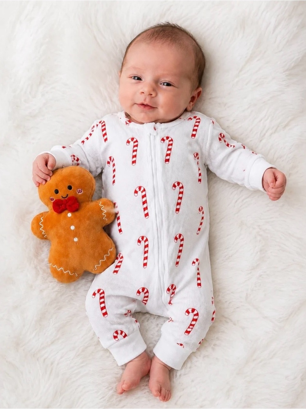 Golden Mini Me™ Candy Cane Waffle Onesie & Gingerbread Toy- 0-3m